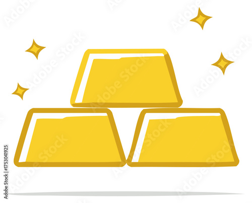 Stack of bright golden bars with sparkling highlights
