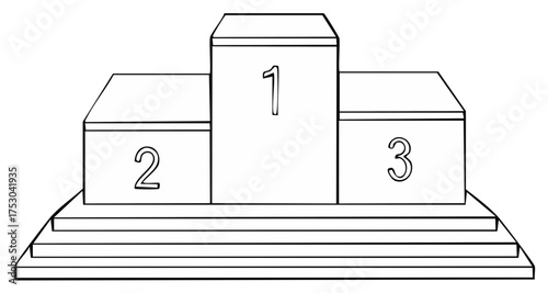 Outline illustration of award podium with first, second and third place spots numbered