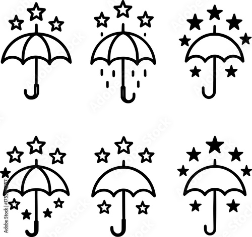 umbrella raining stars vector illustration