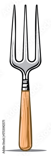 Drawn Fork Illustration with Wooden Handle for Kitchen and Dining Uses
