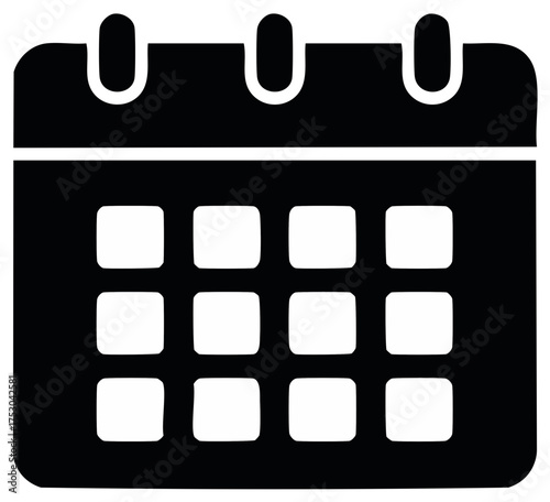 Simple black and white calendar icon with rounded corners and three rings