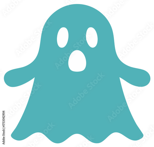 Playful teal ghost character icon with surprised expression for Halloween and spooky designs.