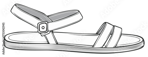 Stylized outline of a sandal with straps and buckle for summer footwear