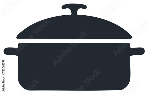 Dark silhouette cooking pot with lid and handles icon graphic kitchen cookware symbol