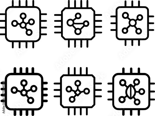 ai chip neural processor vector icon set