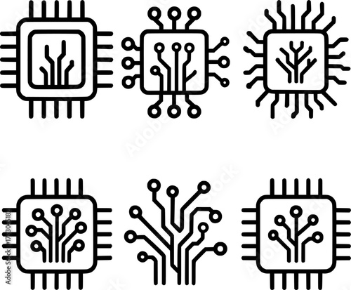 ai chipboard circuit technology vector icon set