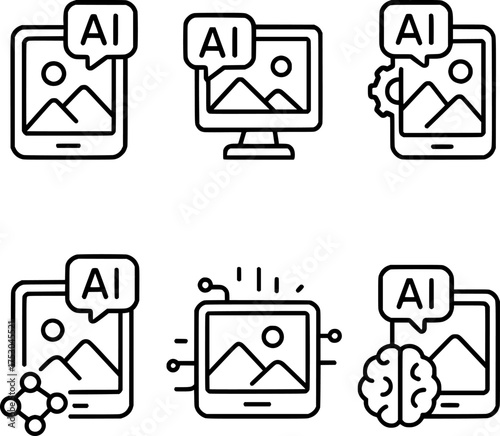 AI text to image generator concept vector icon set