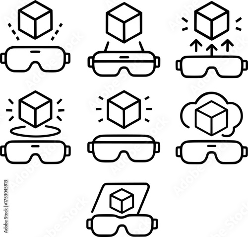 augmented reality headset hologram vector icon set
