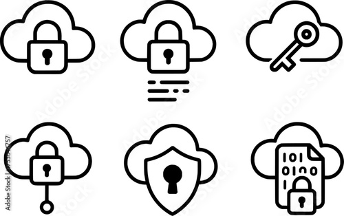 cloud security encryption process vector icon set