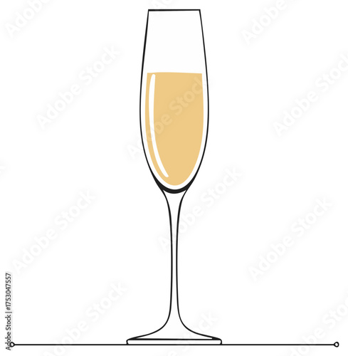 Elegant champagne glass drawn in a continuous one line art style for celebration