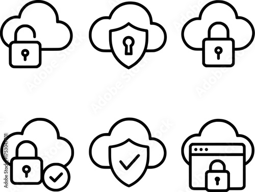 data cloud storage protection icon set