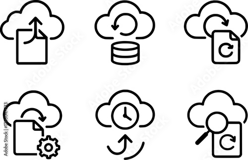data recovery from cloud backup outline icon set