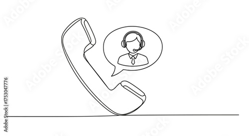 Customer service agent providing support through a phone call, illustrated with a single line drawing.