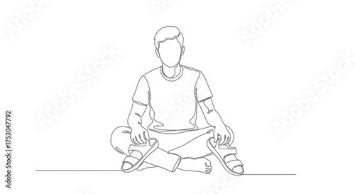Minimalist line drawing of a relaxed person sitting cross-legged outdoors