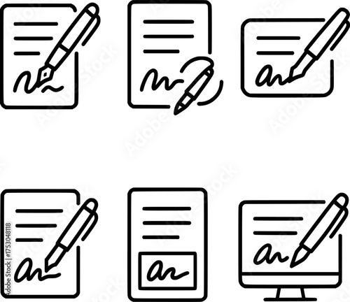 digital signature pen on document icon set