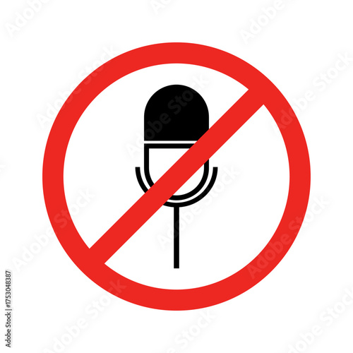 Microphones forbidden sign, Recording prohibited, Crossed out microphone icon.