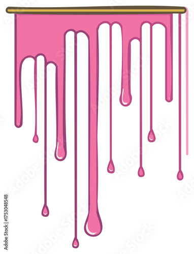 Hanging pink drops graphic, dripping liquid illustration, sweet syrup drawing, dripping abstract element