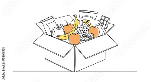 A bounty of fresh fruits and groceries overflowing from an open cardboard delivery box.