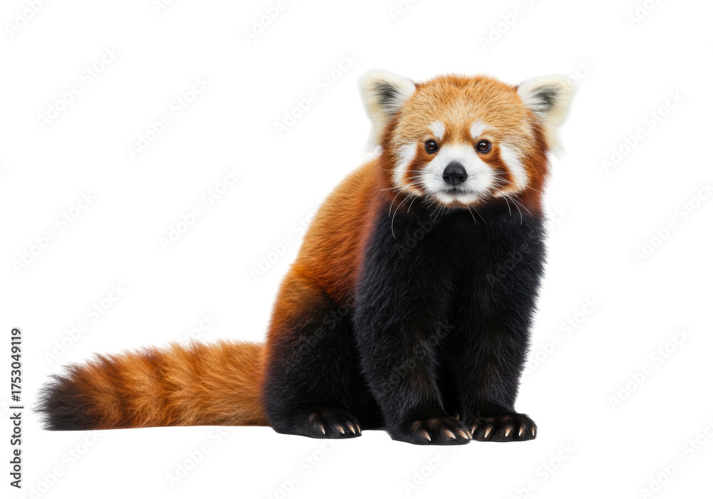 Fototapeta premium Isolated Red Panda sitting, mammal with reddish-brown fur and black belly, wildlife animal
