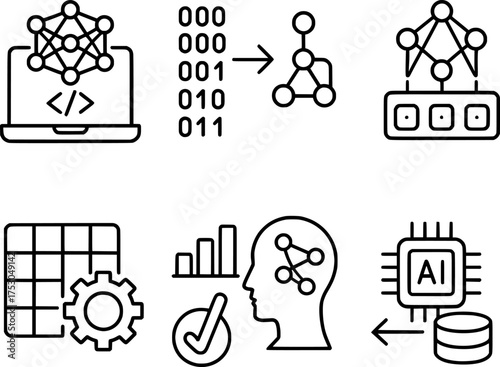 machine learning data training process vector icons