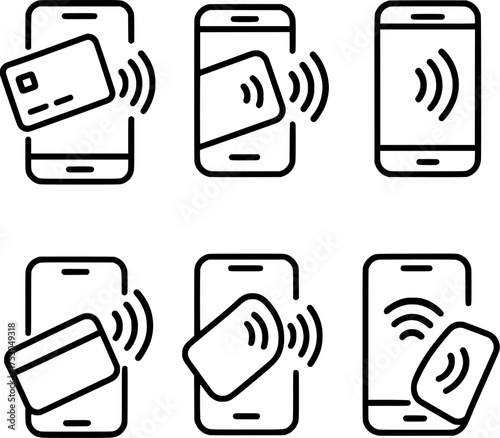 mobile payment nfc contactless transaction vector icon set