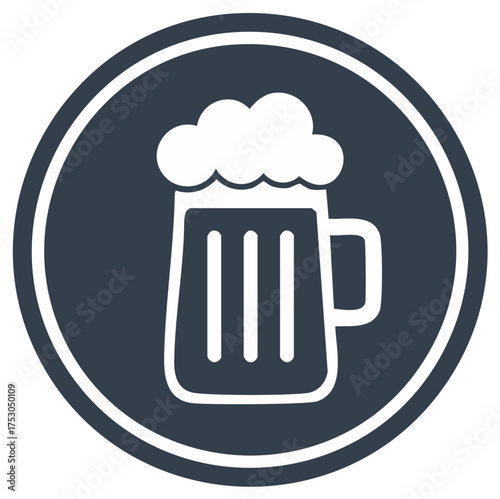 Beer mug emblem icon for pub, bar and brewery. Alcohol beverage illustration