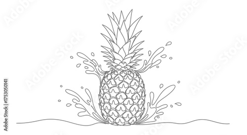 Fresh pineapple splashing water, symbolizing refreshment and tropical energy