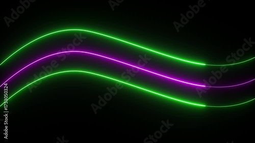 Bright neon curve line abstract technology background. Abstract colorful neon lights animated on a black background.