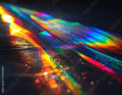 Promienie kolorowego światła, kolorowe, tęczowe załamanie się światła