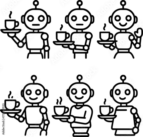 robot assistant serving coffee line icon