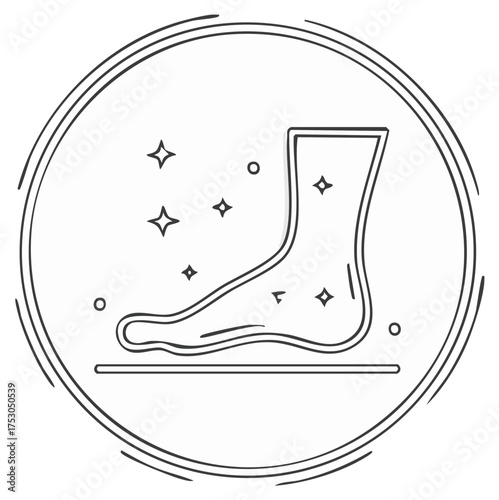 Foot hygiene icon, illustration, line art in circle, spa and medical concept