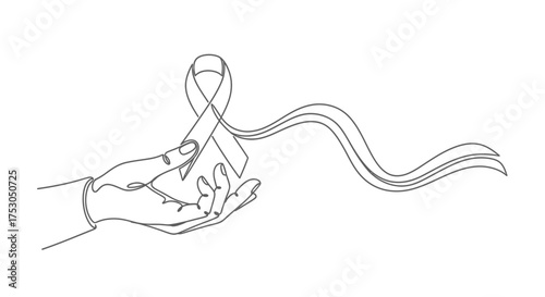 Gentle hand offers a symbolic ribbon of awareness and hope