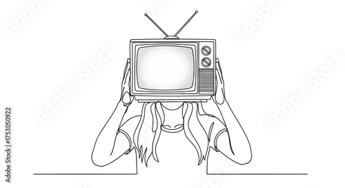 Person with vintage television set covering their head, symbolizing media consumption or disconnection