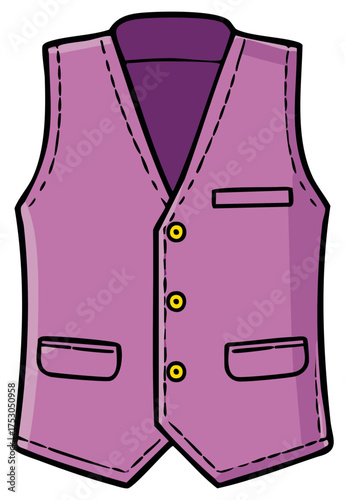 Purple waistcoat illustration with buttons and pockets, cartoon style apparel item