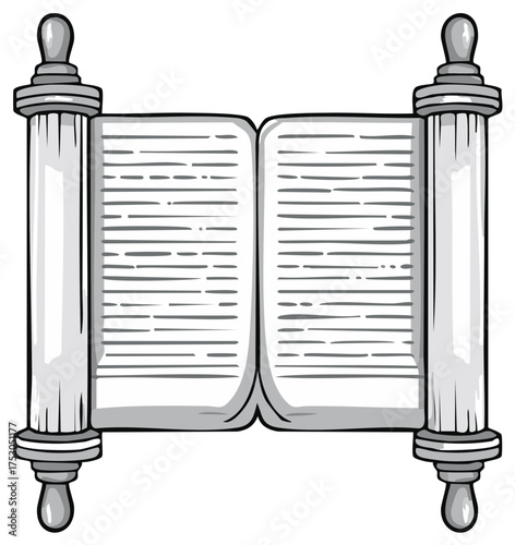 Ancient Scroll Unrolled with Blank Text Lines in Traditional Cartoon Illustration