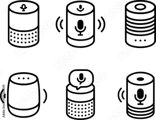 smart speaker voice control vector icon set