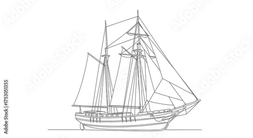 Elegant historical sailing ship with full sails navigating the open sea