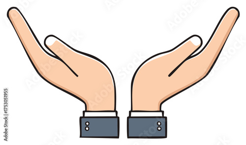 Vector illustration of two cupped hands offering, receiving, or protecting. Business support and charity concept.