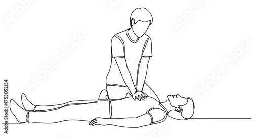 Person performing cardiopulmonary resuscitation on another person lying down, illustration