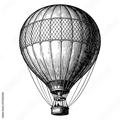 Classic Vintage Hot Air Balloon Engraving Vector Illustration