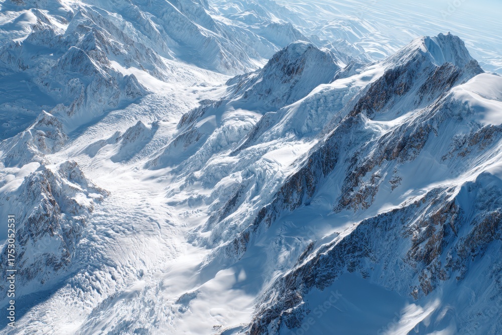 Fototapeta premium Aerial View of Snow-Covered Mountain Range