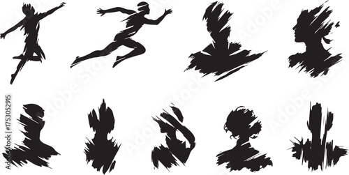 Set of vector silhouettes of human art brushs design