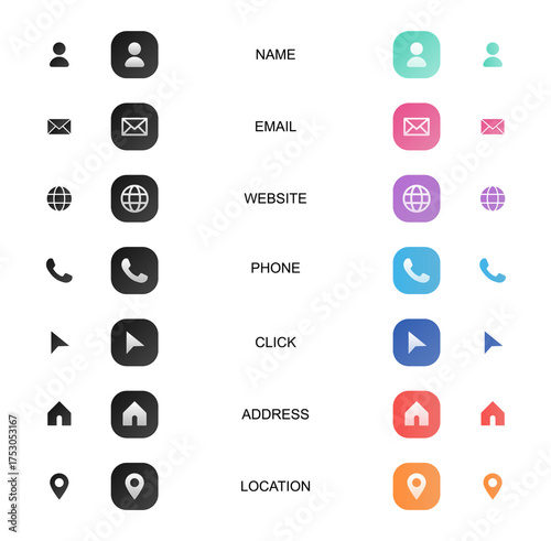 Collection of business card icons in various styles