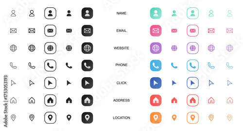 Collection of business card icons in various styles