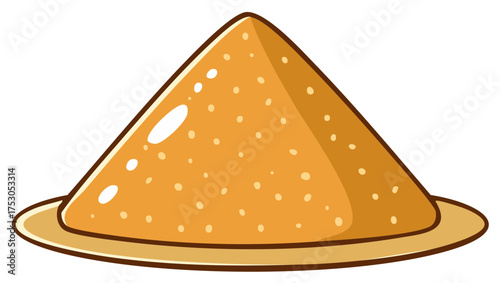A cartoon pile of brown sugar or spice powder in a neat conical heap on a plate illustration