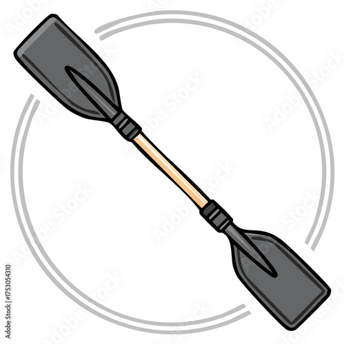 Double bladed kayak paddle cartoon vector illustration for outdoor recreation and water sports