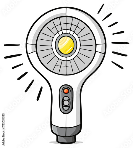Cartoon illustration of handheld anti-aging light device for skin care beauty routine