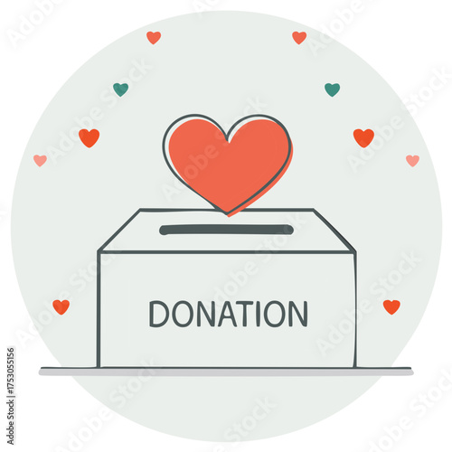 Charitable giving box illustration with red heart donations and hearts