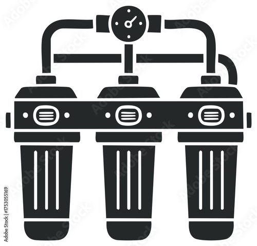 Water Filtration System Vector Icon with Pressure Gauge for Purifying Water