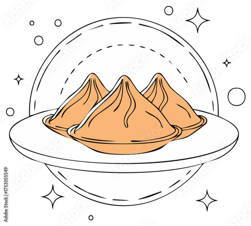 Outlined Space Age Serving Dish with Conical Pastries, Line Art